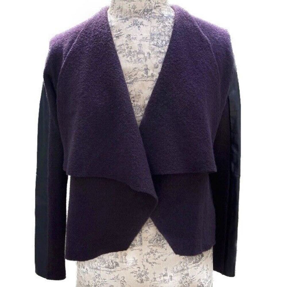 Ted Baker Crop Cardigan Jacket sz 1 or US 4 Gaeton Wool w Leather Sleeves Wine
